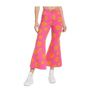 We The Free Youth Quake Printed Crop Flare Bell Bottom Pants Daisy’s Flowers New